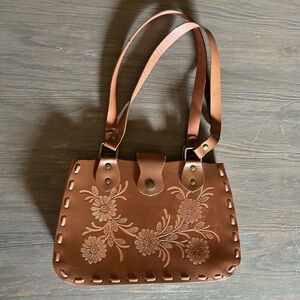 Brown Floral Leather Handbag